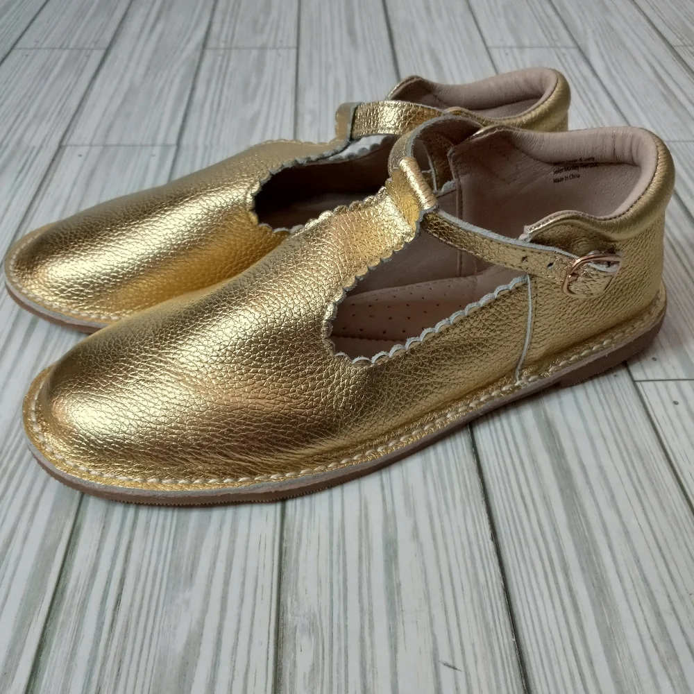 Monkey Feet Gold Metallic Leather Flat Shoes